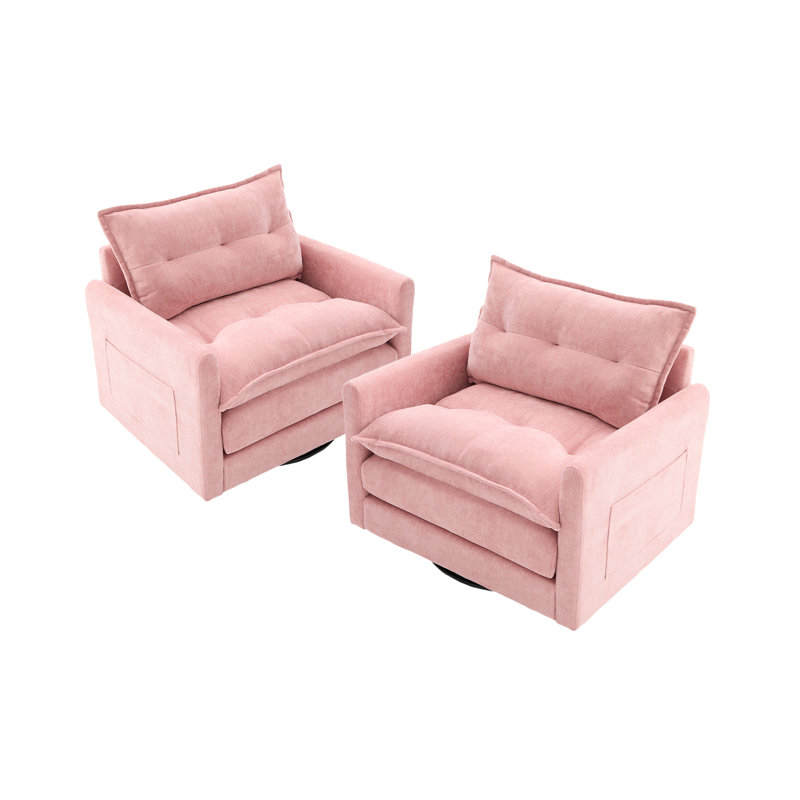 36" Chenille Upholstered Single Swivel Chair, Pink