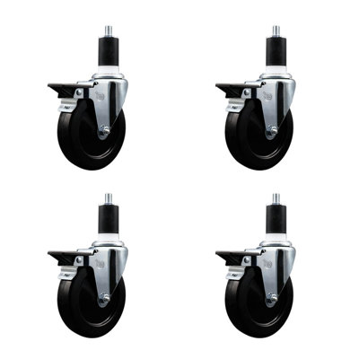 Soft Rubber Swivel 1-1/2 Inch Expanding Stem Caster Set with Brake SCC