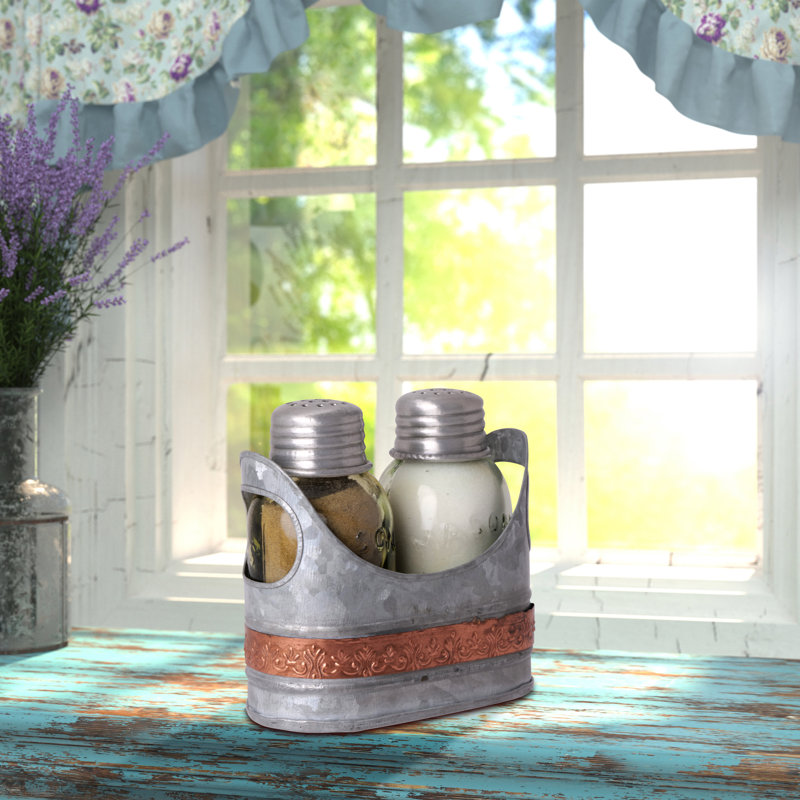 Autumn Alley Gavanized Salt & Pepper Shaker Set with Caddy Holder 