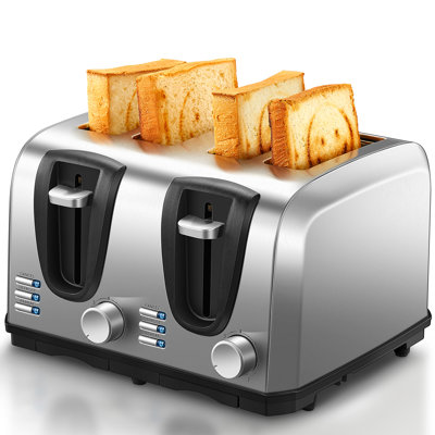 4-Slice Large Toaster with Extra Wide XL Slots, 7-Shade Browning Control, Defrost & Reheat Functions, Includes Fun Toast Stamps for Smiley Faces, Stainless Steel Housing