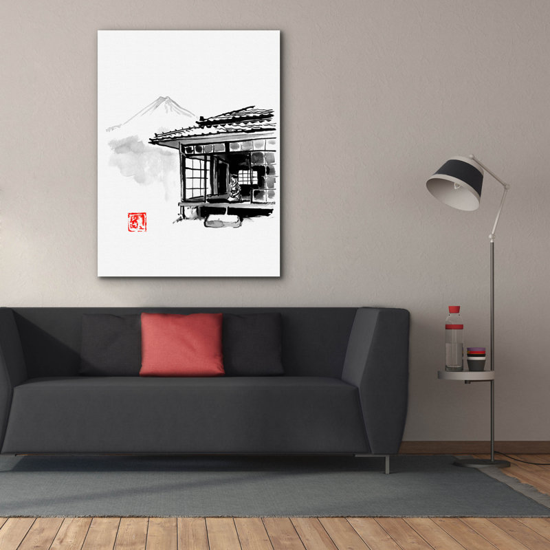 «Geisha Living At The Fuji» par Pechane, art mural sur toile, H 54 po x l 40 po x P 1,5 po