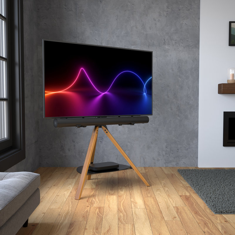 Catasauqua Tripod TV Stand with Soundbar Holder for TVs up to 70", Light Wood