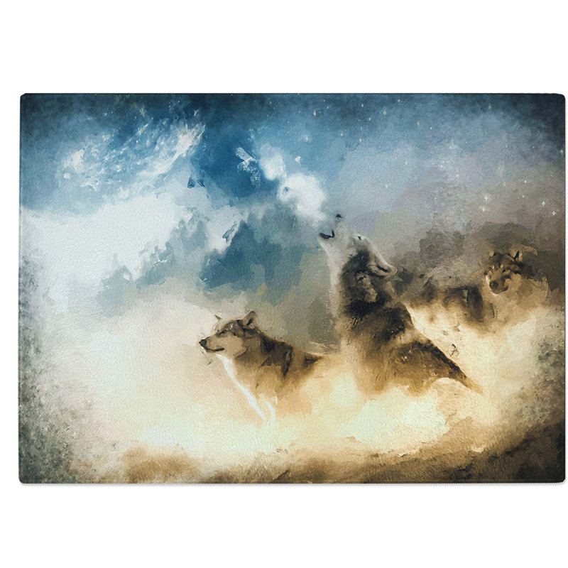 Tempered Glass Wolves Howling in the Forest in Abstract Chopping Board, 39 cm W x 28.5 cm L