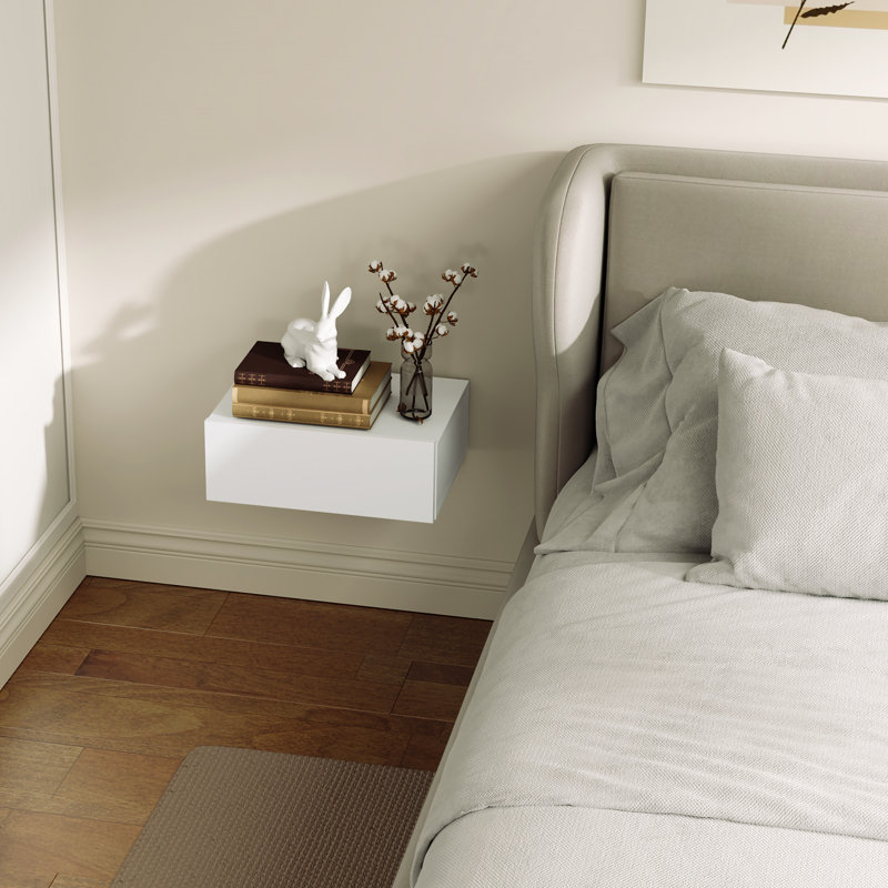 HOMCOM Floating Bedside Table Wall-Mounted Nightstand White