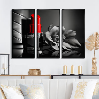 «Vintage Glam Acessores n Sler and Ruby Red», reproduction sur toile 3 pièces