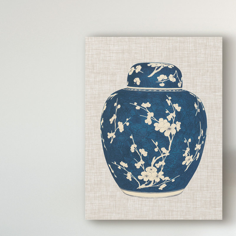 Peinture sur toile tendue "blue & de gingembre blanc", H 19 po x l 14 po x P 2 po
