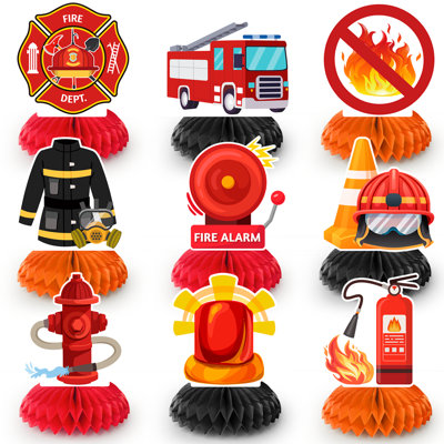 Firetruck Honeycomb Centerpieces, 9 Pcs Fireman Honeycomb Centerpiece