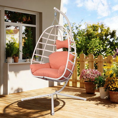 Fauteuil à œufs avec support Chaise de balançoire suspendue en rotin PE pour l'intérieur et l'extérieur avec coussin à double corde robuste lavable Capacité de 350 lb pour le patio