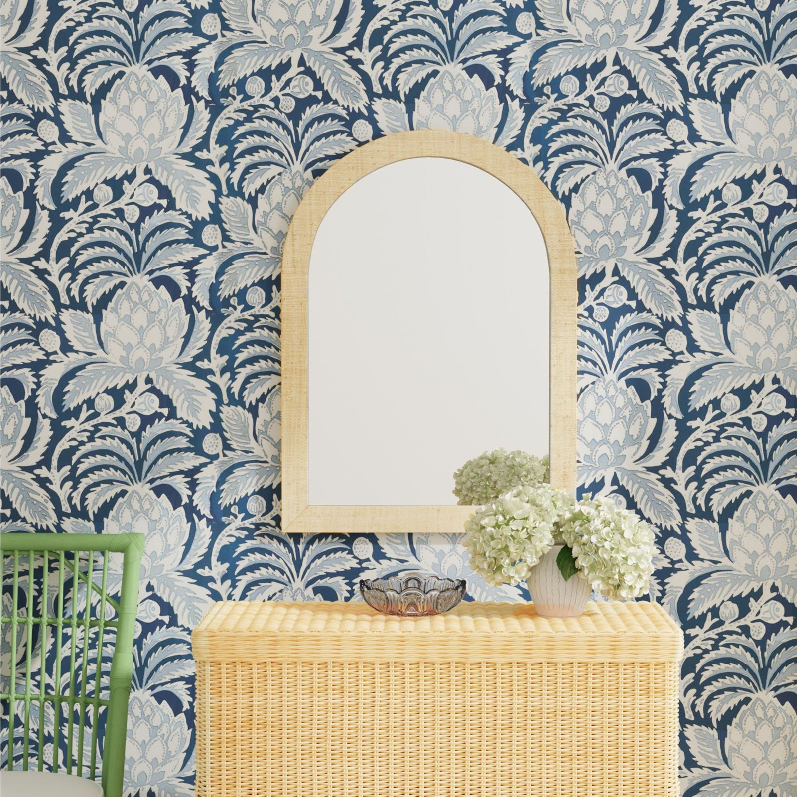 Gia Arched Raffia Mirror, Natural