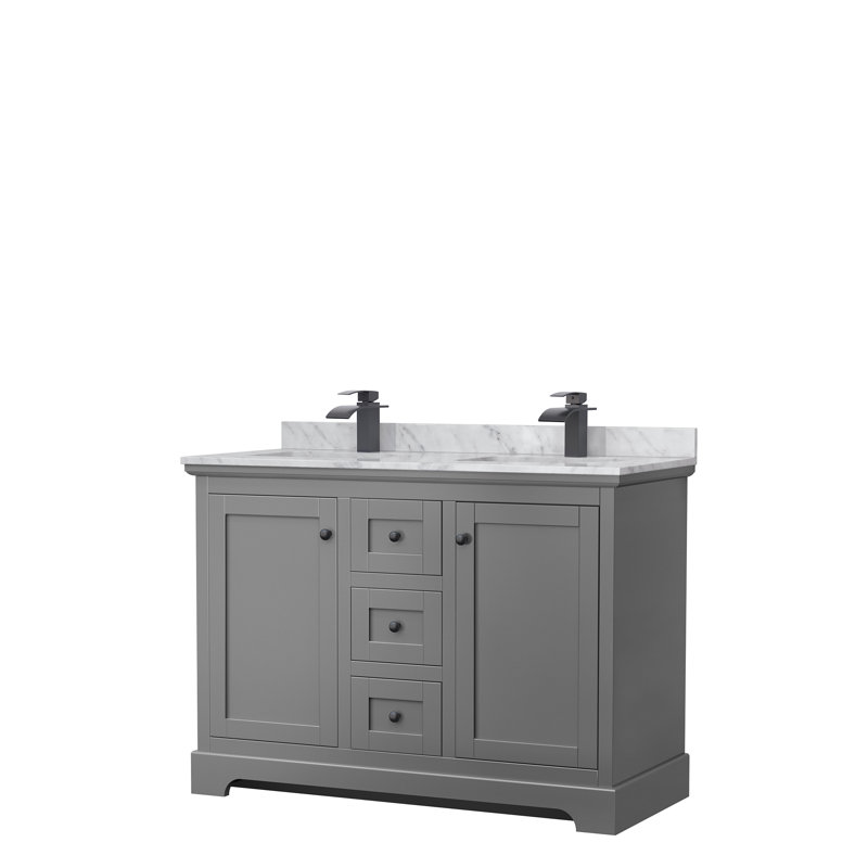 Avery 48'' Double Bathroom Vanity with Marble Top, Dark Gray, Matte Black