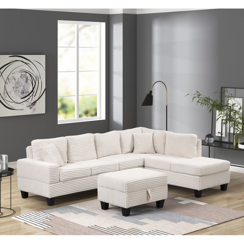 Daiquon 3 - Piece Upholstered Sectional, Cream Velvet