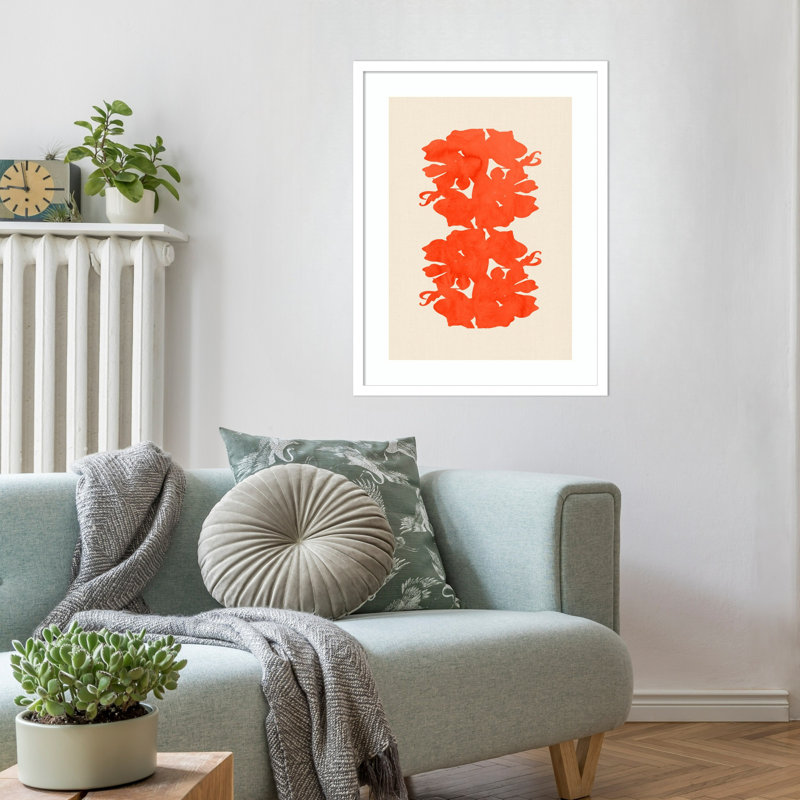 «Orange Floral Silhouettes» par Ortanza, impression sur bois encadrée, H 25 po x l 19 po, Blanc svelte