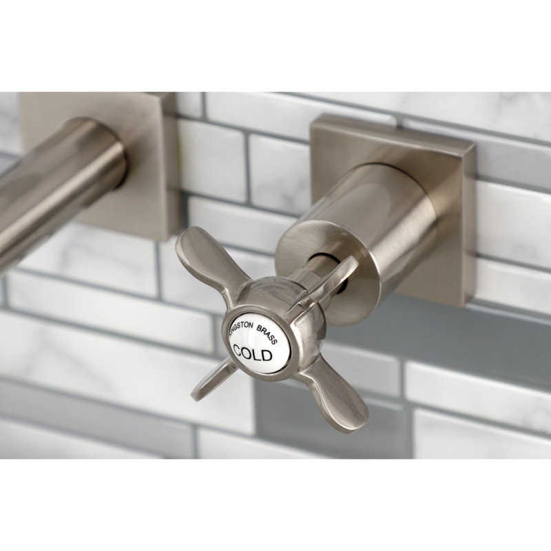 Kingston Brass Concord Two-Handle 3-Hole Wall Mount Bathroom Faucet, Brushed Nickel, Cross