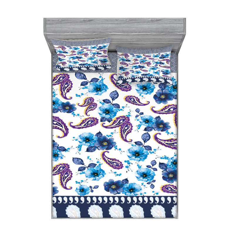 Microfiber Floral Sheet Set, Queen Sheet Set with Fitted Sheet