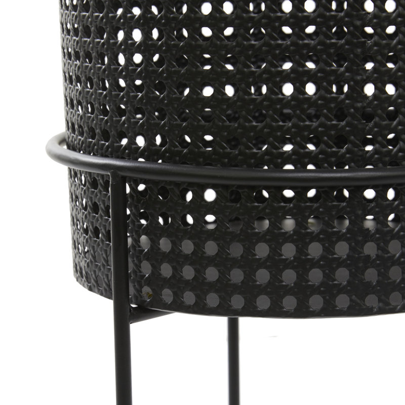 Set of 3 Black Metal Perforated Cylinder Floor Planters