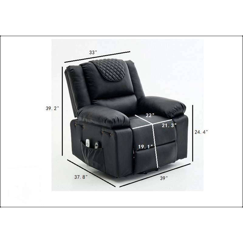 Fauteuil inclinable en polyuréthane chauffant et massant à distance pour un confort et une mobilité supérieurs, Noir