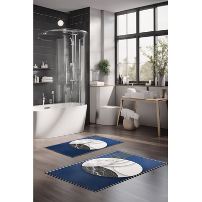 Ensemble de tapis de bain de luxe Eakly (2 pièces), 100% polyester, 16,0 x 23,6 pouces et 23,6 x 39,4 pouces | Conception antibactérienne antidérapante, hauteur de poils de 0,3 po | Lavable à la machine, durable et facile à nettoyer | Idéal pour la décoration de salle de bain