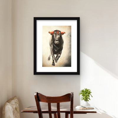 Bull Running - Brown Cow Framed Matted Print | Home Decor
