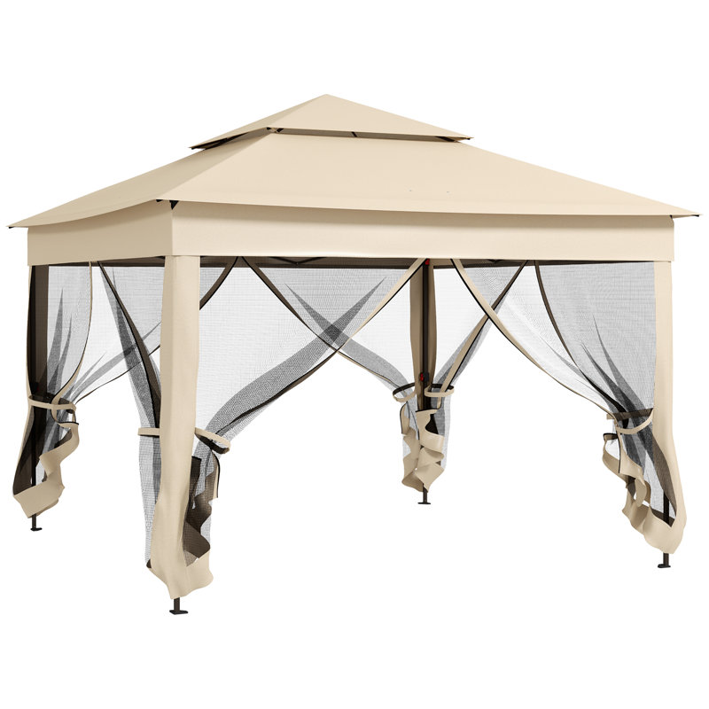 3 X 3m Pop Up Gazebo, Double-roof Garden Tent With Netting Curtains, Sturdy Metal Frame, Water-resistant Canopy, Ground Stakes, Guy Ropes & Carry Bag, Outdoor Party Event Shelter, Cream White