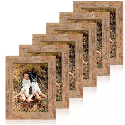 5x7 Picture Frame Set Of 6 Brown Rustic Wood With Glass