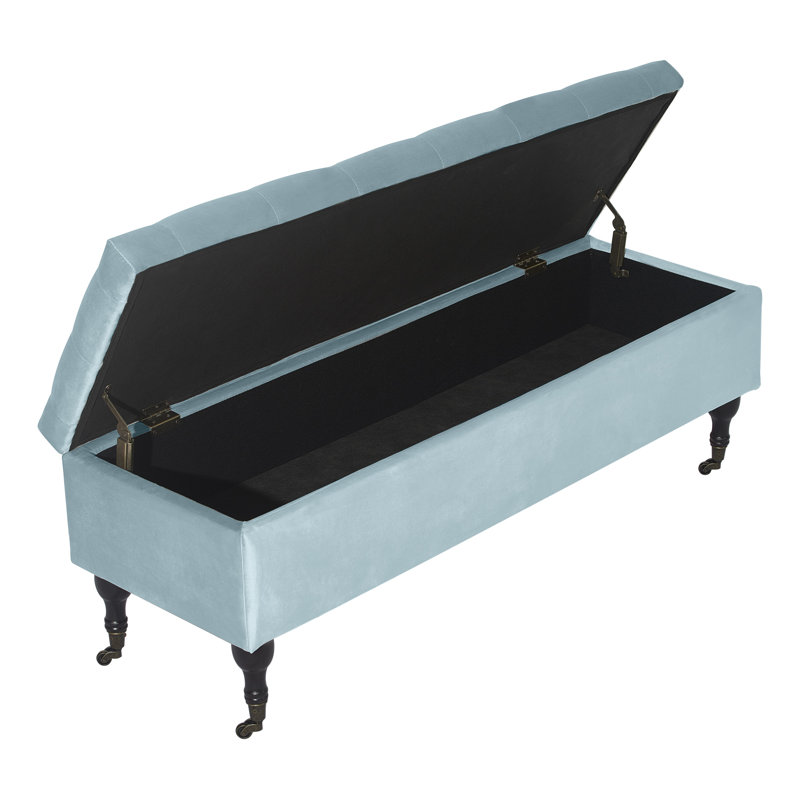 Banc de rangement rembourré Collette Chic, Verre d'eau français en velours bleu