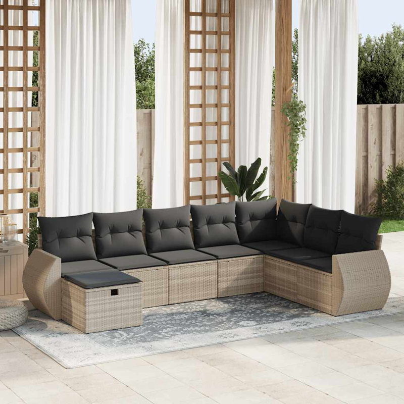  Ensemble de canapé de jardin avec accoudoirs réglables en rotin PE gris clair