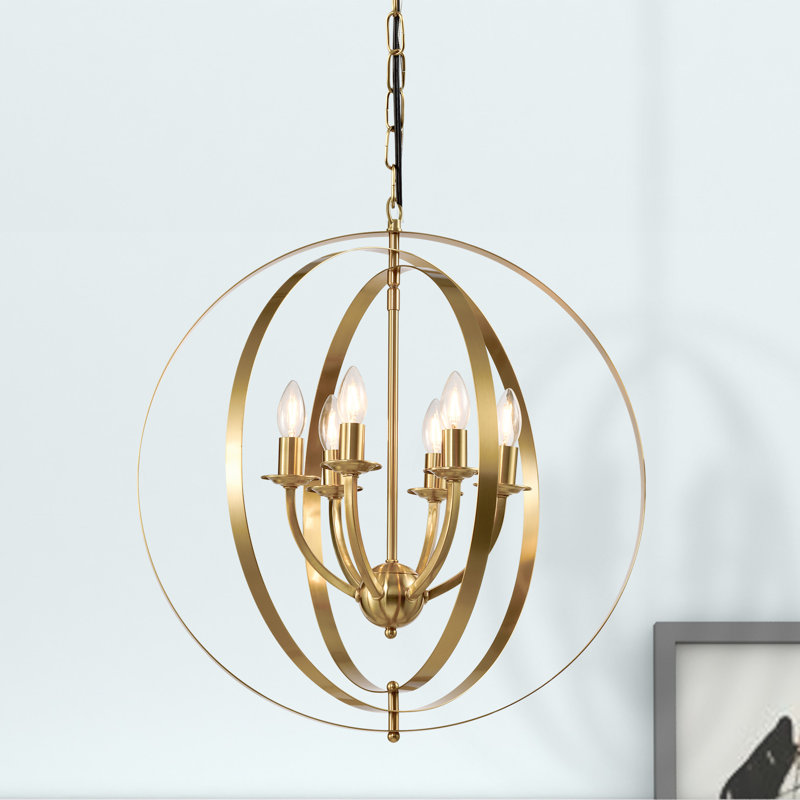 Darian 6 - Light Dimmable Globe Chandelier, Brass/Gold