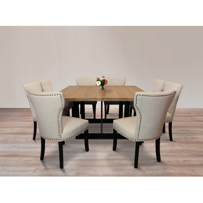 Logan 9-Piece Dining Set With 8 Jill Dining Chairs In Ivory Fabric