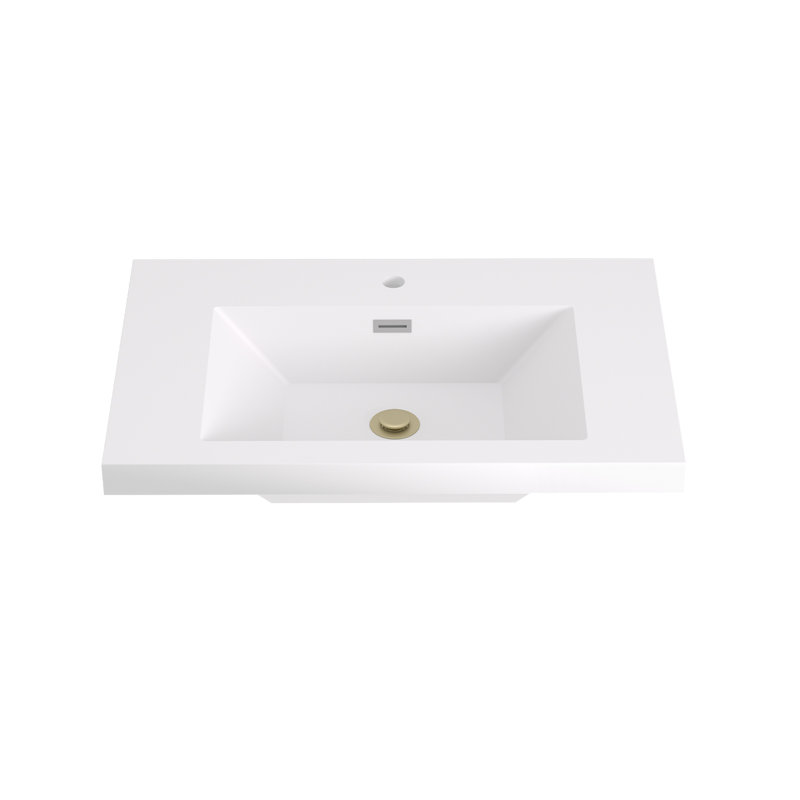 Évier intégré en résine 30 po à trou unique blanc pour meuble-lavabo à simple évier