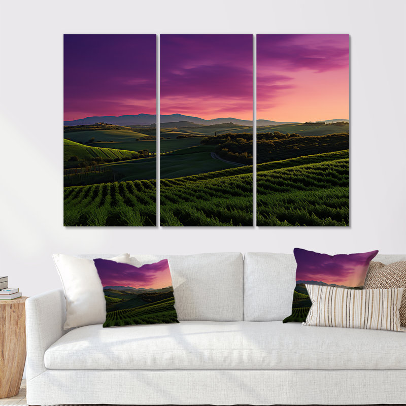 Toscane Twilight I - ensemble de reproductions d'art mural vin, Toile tendue, H 32 po x l 48 po x P 1 po