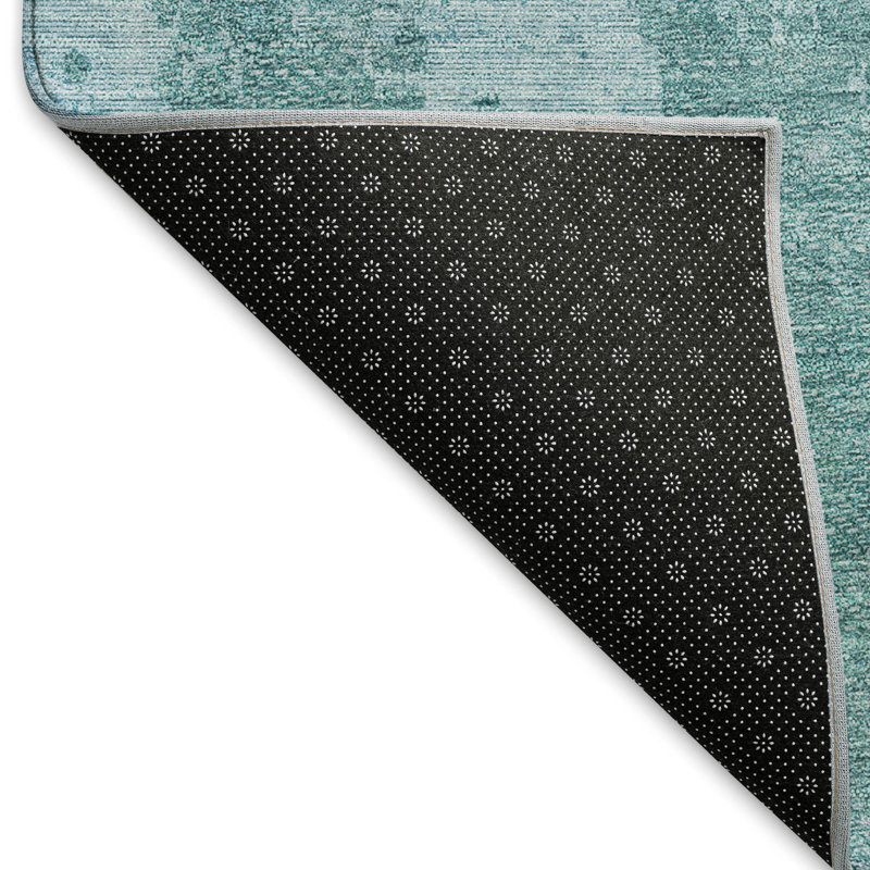 Tapis turquoise Prisco lavable à la machine de qualité supérieure, Rectangle 5 pi x 7 pi 6 po