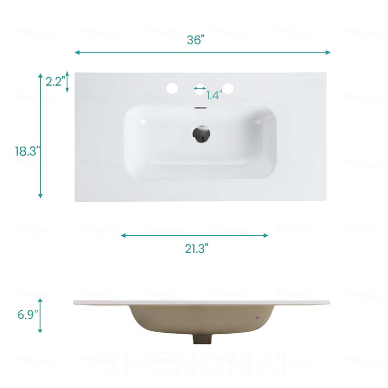Bassin intégré en céramique blanche, ensemble de drain NON inclus, Centres de 4 po