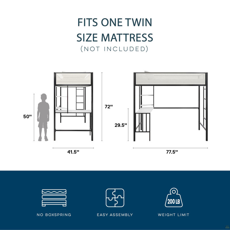 Twin Loft Bed With Desk & Shelves