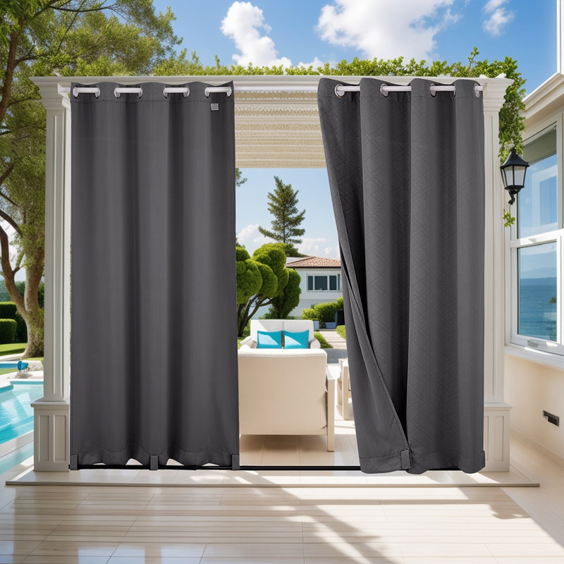 Rideau de terrasse extérieur imperméable Lakyshia, L 52 po x L 84 po, Gris foncé