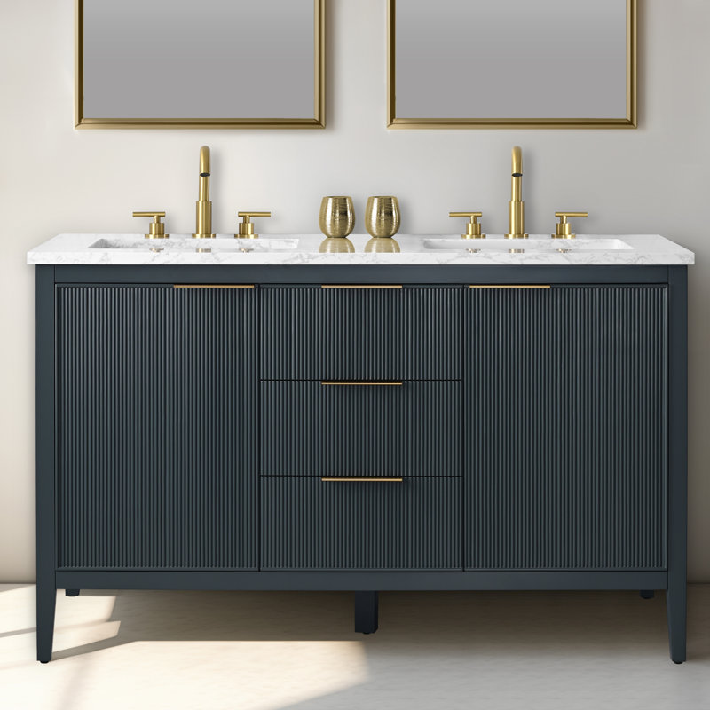 Emma 54" W Double Vanity, Vintage Blue/Brushed Bronze