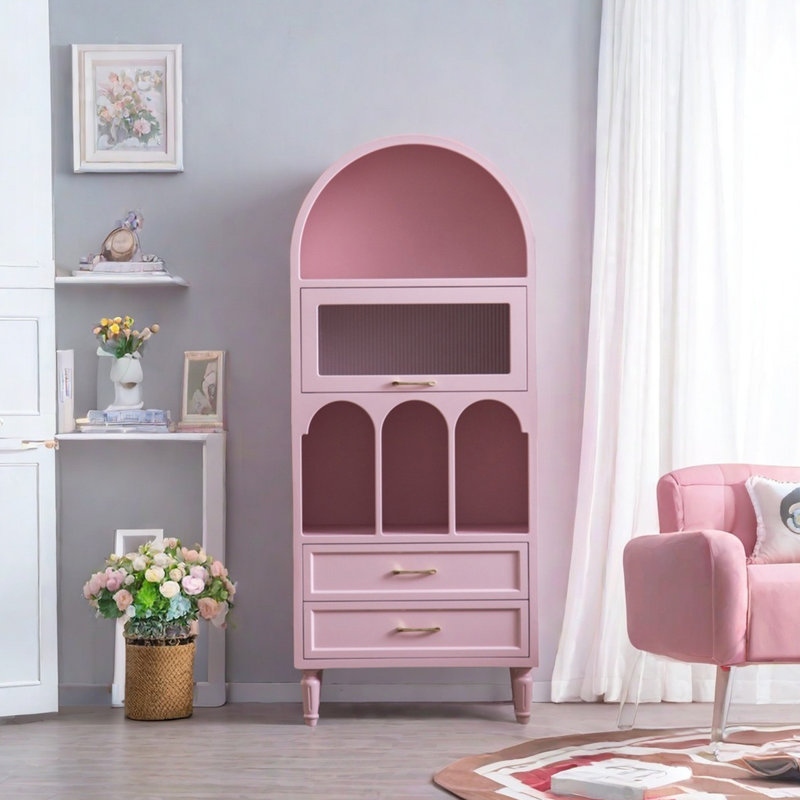 Pink display storage arched bookcase