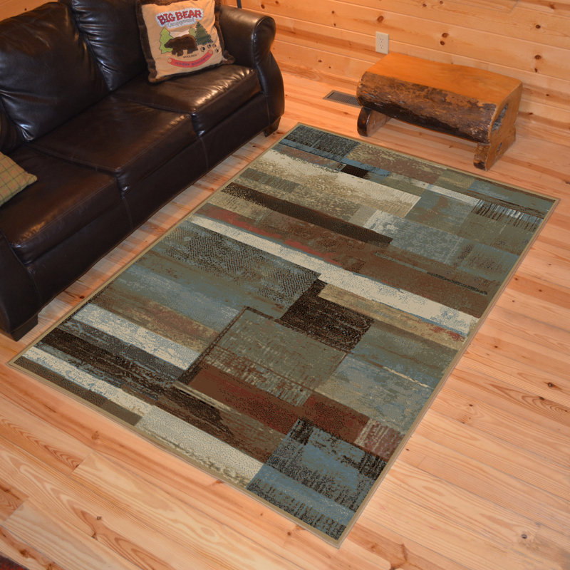 Tapis brun / gris à motif graphique, Rectangle 5 pi 3 po x 7 pi 3 po