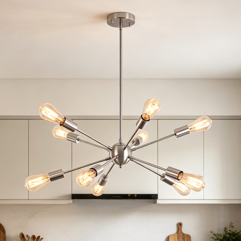 Jamee 10 Light Dimmable Sputnik Sphere Chandelier Modern Kitchen Island Fixtures, Brushed Nickel, 10 Lights