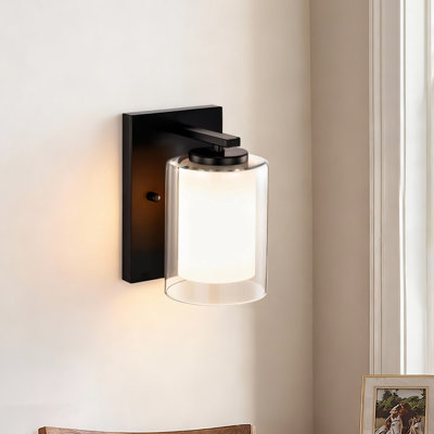 Applique murale d'intérieur 1 lumière noir mat avec double abat-jour en verre