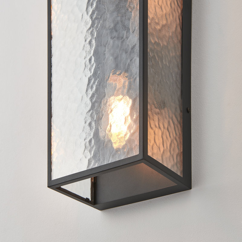 2‑light Outdoor Wall Lantern With Hammered Stone‑pattern Glass & Black Metal Frame