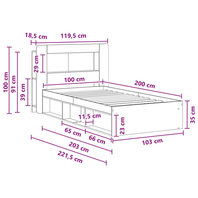 Bed, European Single (90 x 200 cm), Old Wood