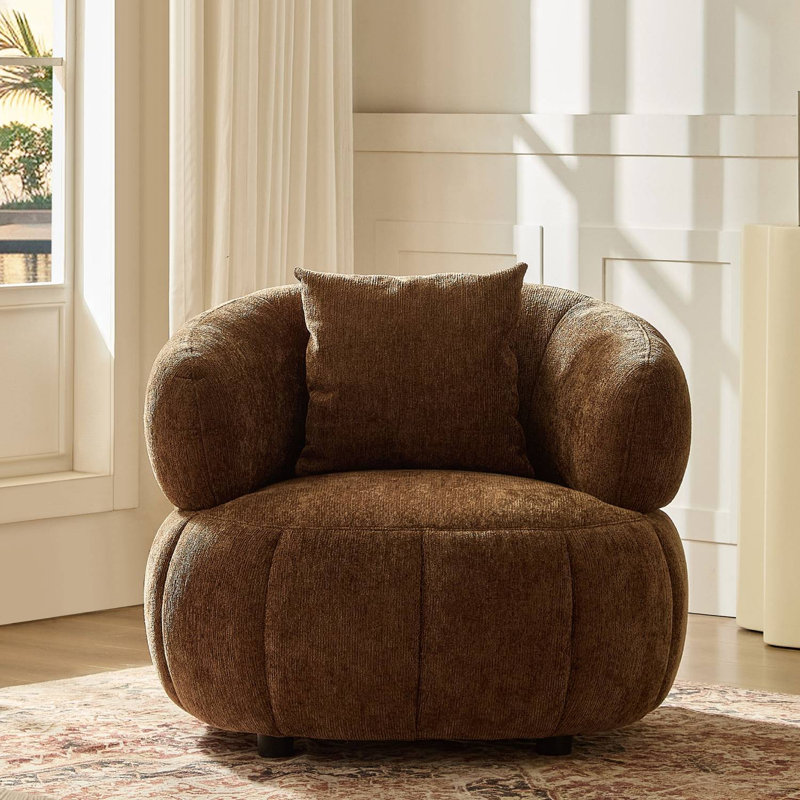Fauteuil d'appoint de luxe à dossier courbé et rembourré, Brun