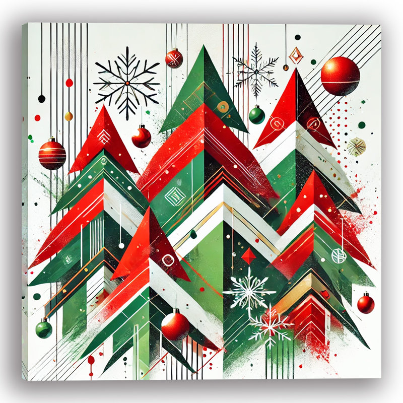«Festive Geometric Forest: Modern Holiday», reproduction d'art sur toile tendue, H 12 po x l 12 po x P 1 po