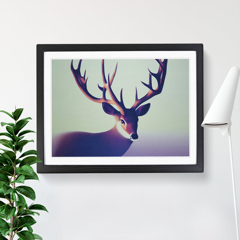 Delicious Stag Deer - Single Picture Frame Print, 46cm H x 64cm W x 2cm D, Black