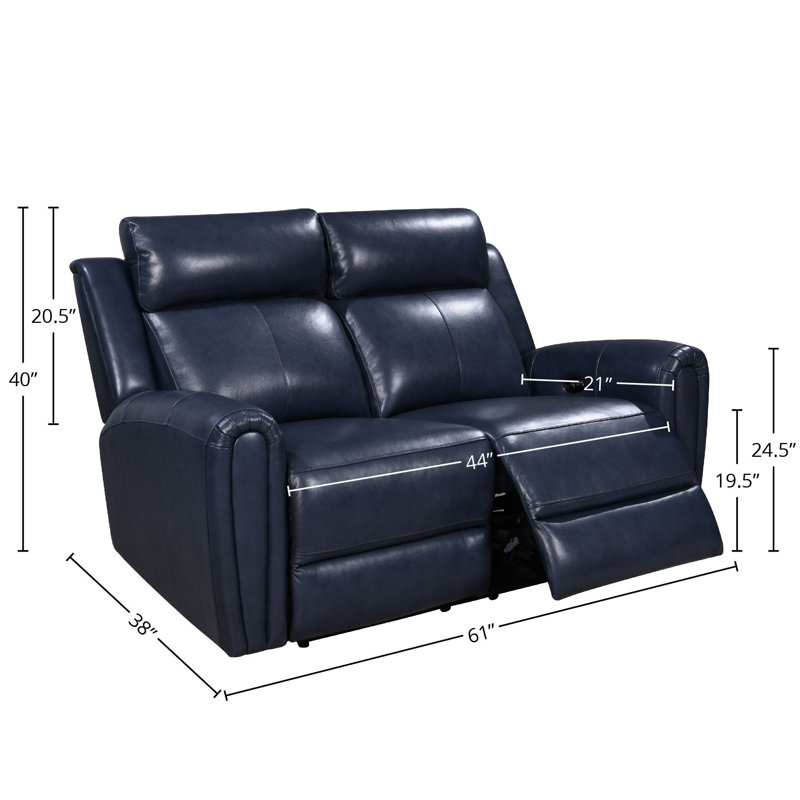 Iqraa Upholstered 61'' Power Reclining Loveseat, Blue Genuine Leather