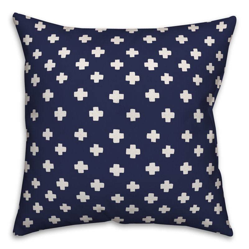 Polka Dots Reversible Throw Pillow, 20" x 20", Navy Geometric 1