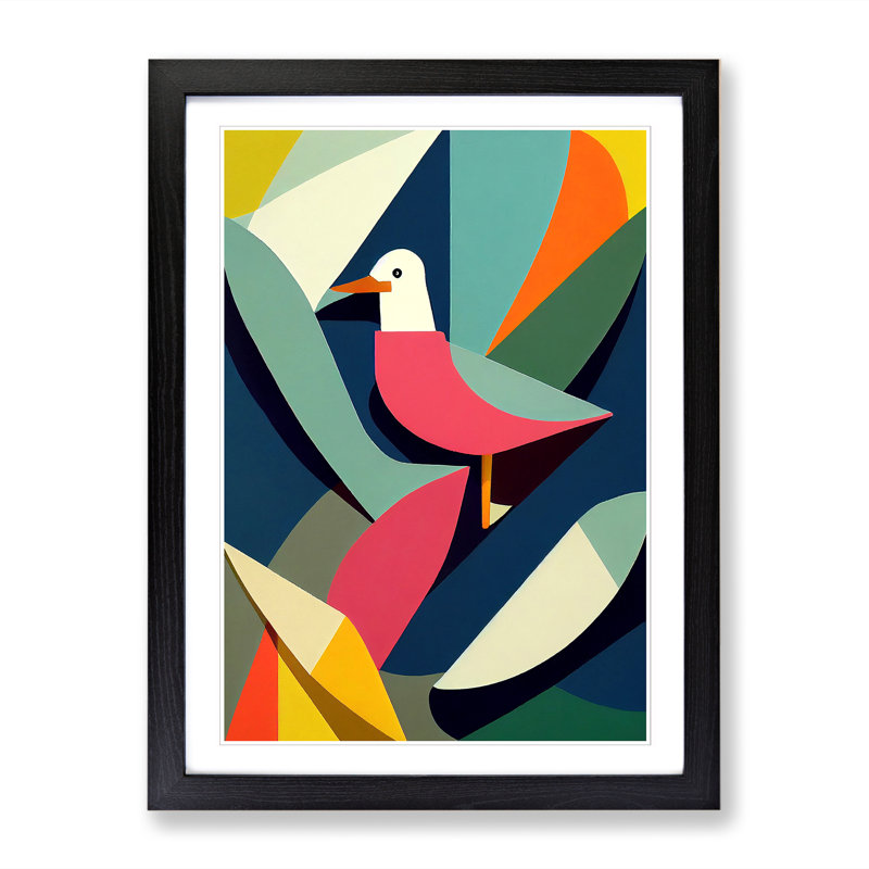 Seagull Abstract - Single Picture Frame Print, Black, 64cm H x 46cm W x 2cm D