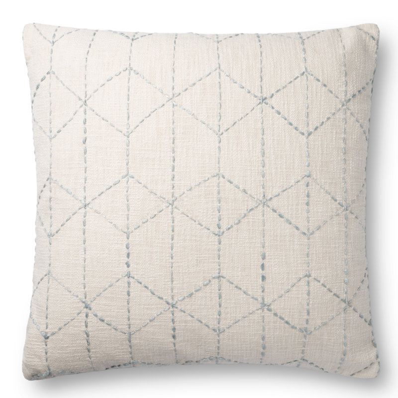 Haytug Cotton Geometric 22" Throw Pillow Cover, Ivory/Gray