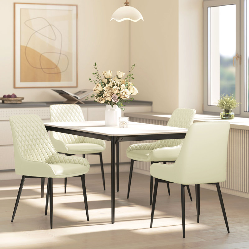 Ensemble de 4 chaises de salle à manger, chaises de cuisine avec pieds en acier, blanc crème