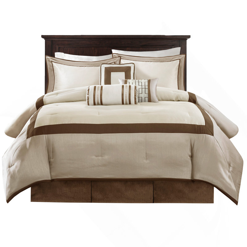 Ensemble d'édredon 7 pièces taupe / brun grand, Édredon de grande taille et 6 pièces supplément, Taupe / Brun